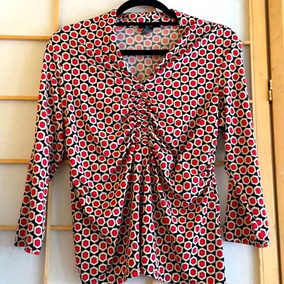 Alfani Chic Rusch Knit Red White Blue Knit Top PM - Picture 2 of 11